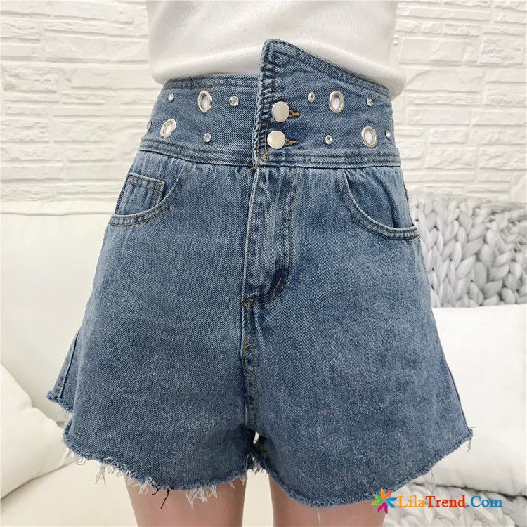 Günstige Röhrenkurze Hosen Gestreift Denim Sommer Hellblau Damen Hot Pants Sale