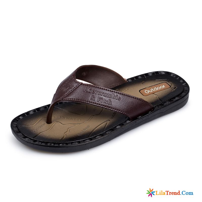 Herren Hausschuhe Mit Fußbett Hellblau Casual Trend Flip Flops Schuhe Leder